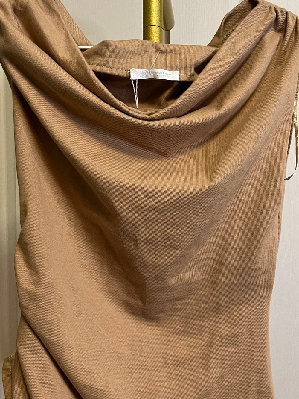 NWT Zara Camel Brown Cowl Neck Sleeveless Top Sz Small Womens
